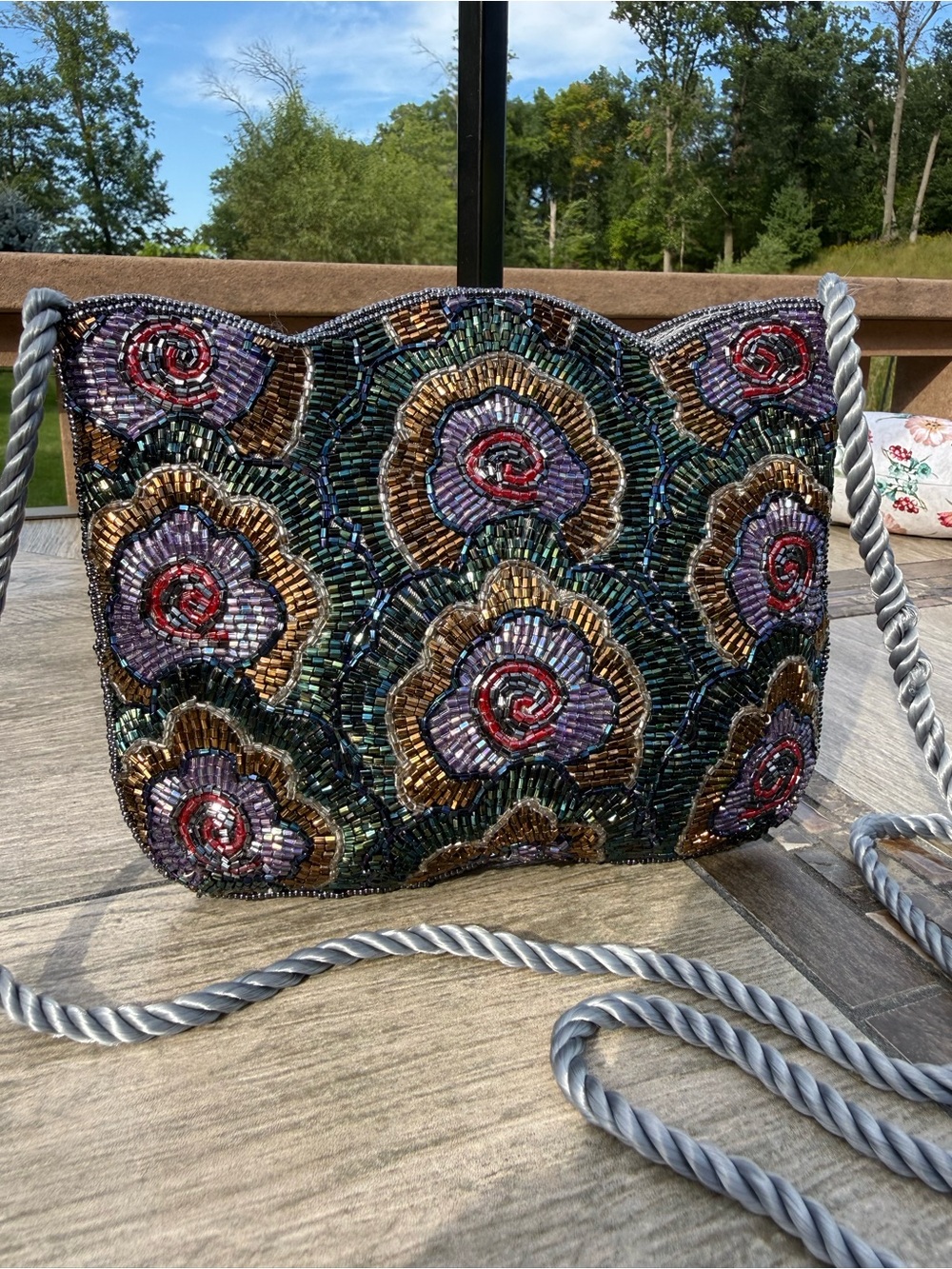 EUC Vintage seed bead Floral Scallop Hem Evening Bag